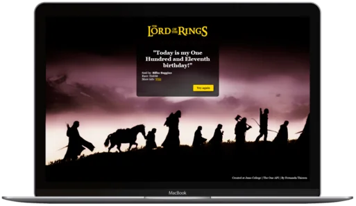 Screenshot of the Lord of the Rings Quotes project