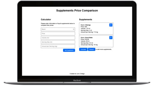 Screenshot of the Supplements Calculator project